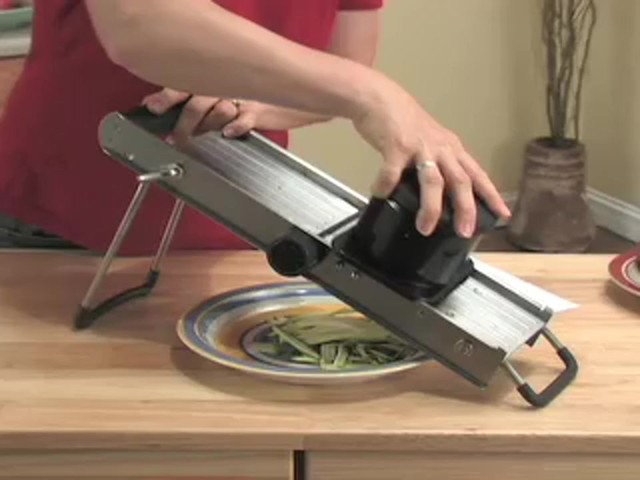 Pro Stainless Steel Mandoline Slicer with Bonus Food Pusher / Receptacle - image 2 from the video